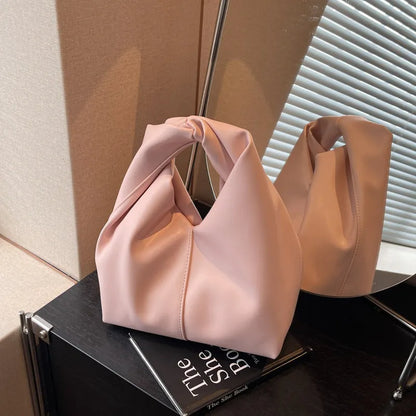 Women's dumpling-shaped casual handbag in PU with folded stitching and sandwich pocket