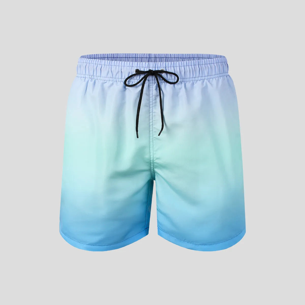 Men's grey gradient 3D print mesh sports shorts on a white background, showing shorts length and fabric texture.