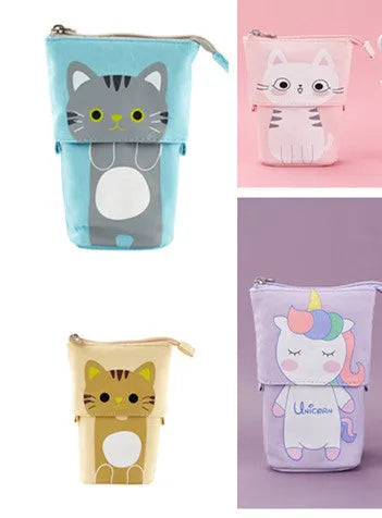 Round Korean-style canvas pencil case with cartoon animal pattern measuring 19cm