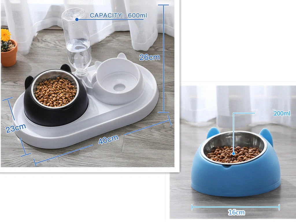 Stainless steel pet bowl with 15° tilt for cervical spine health, available in multiple colors