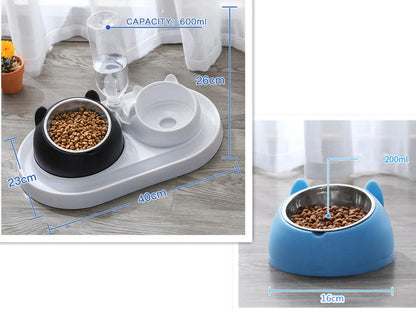 Stainless steel pet bowl with 15° tilt for cervical spine health, available in multiple colors