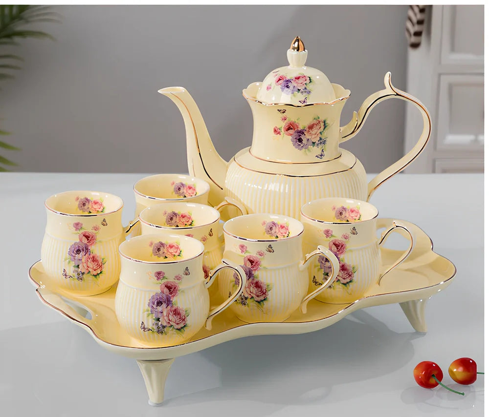 Nordic style ceramic tea set with glacier pattern, 500ml capacity, measuring 15cm height