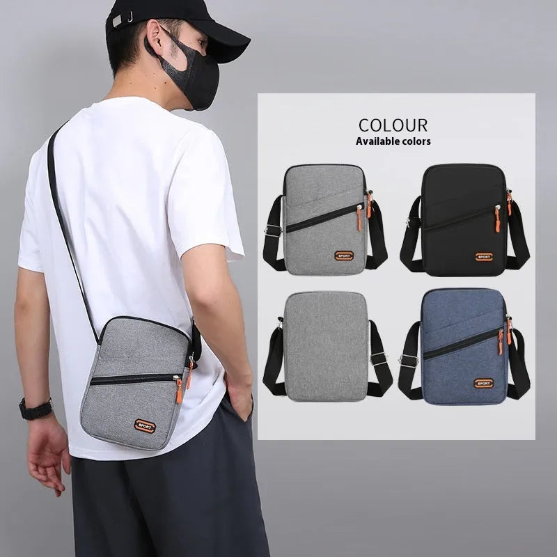 Oxford cloth crossbody commuter bag with contrast colour trim in silver grey