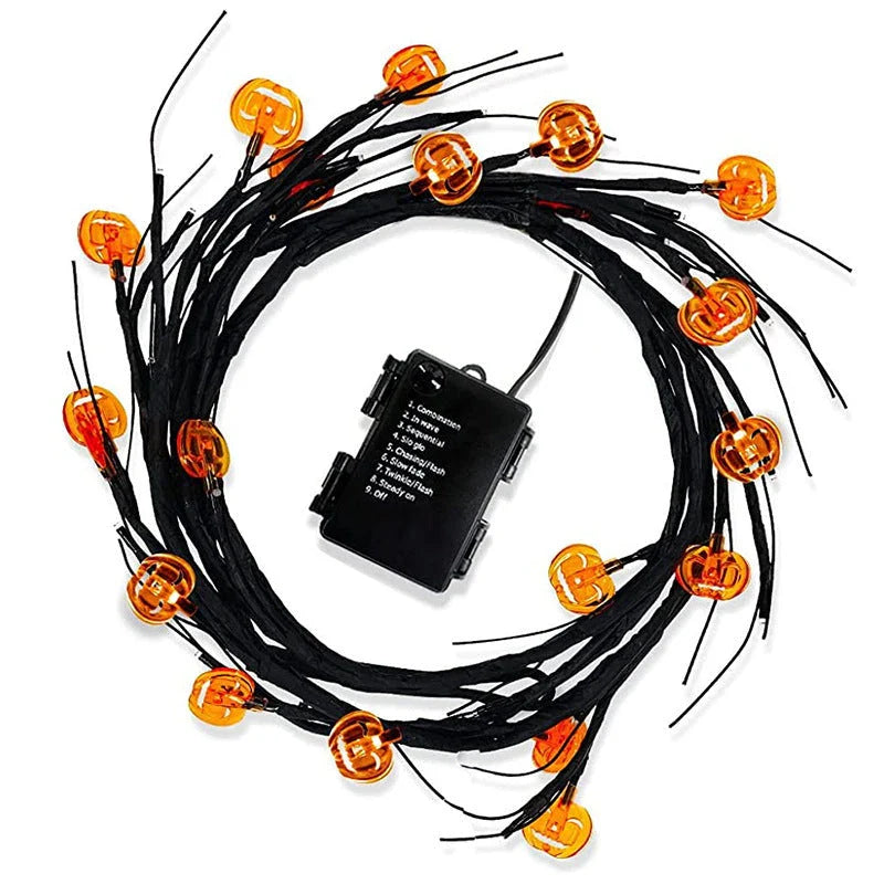 Halloween Willow Vine String Lights with Spooky Bats and Pumpkins for Indoor and Outdoor Decoration