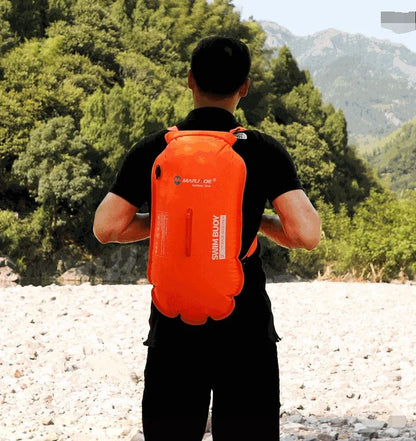 Dual Airbag Waterproof Backpack in fluorescent orange for swimming and outdoor activities