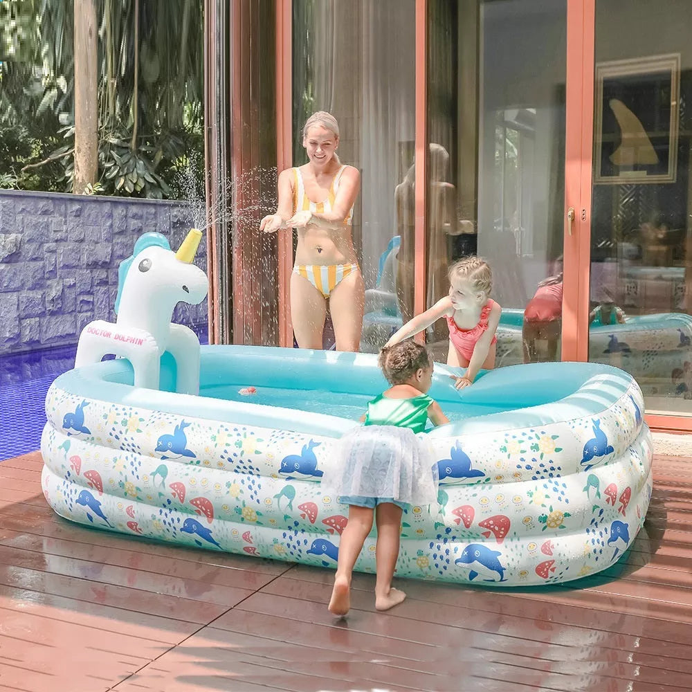 Brightly colored children's inflatable pool with smooth edges for safe water play