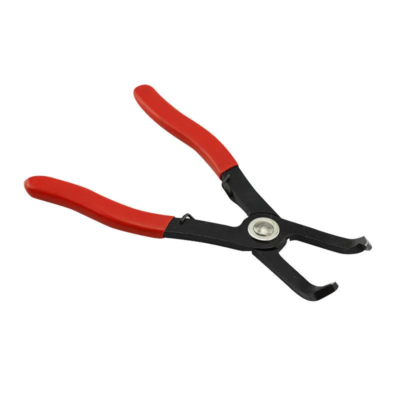 Red carbon steel round nail removal pliers with PVC handles, jaws open.