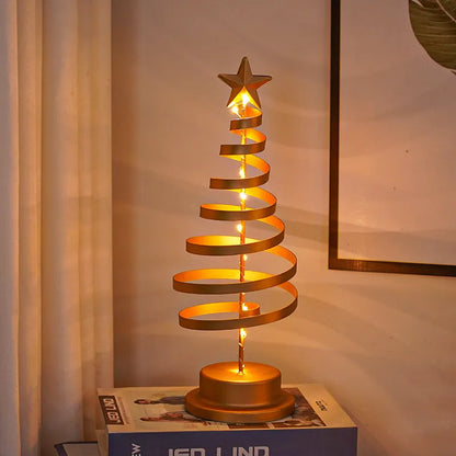 Wrought iron Christmas tree LED table light with battery operation and warm white illumination