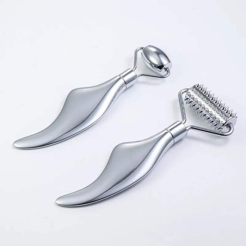 3cm heart-shaped stainless steel facial massage roller and scraping plate set with acupoint map