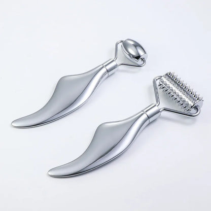 3cm heart-shaped stainless steel facial massage roller and scraping plate set with acupoint map
