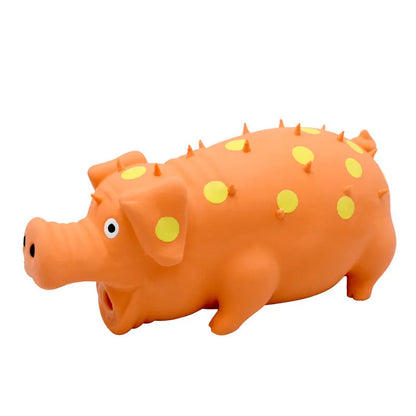 Blue latex pig-shaped dog chew toy with textured surface measuring 20x10cm