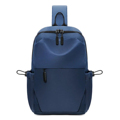 Grey waterproof polyester chest bag with shoulder strap showing 33cm height and 20cm width dimensions