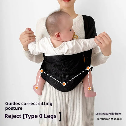 Breathable front baby sling in beige, size M, 9kg max load, multi-functional strap for 0-48 months