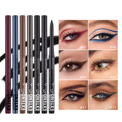 12 colourful gel glitter eyeliner pencils with matte and glitter finishes in waterproof formula