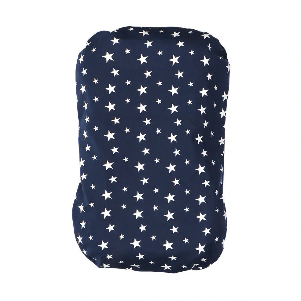 Portable crib with interchangeable fabric cover showing 75x45cm dimensions and multiple colour options