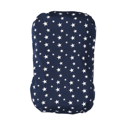 Portable crib with interchangeable fabric cover showing 75x45cm dimensions and multiple colour options