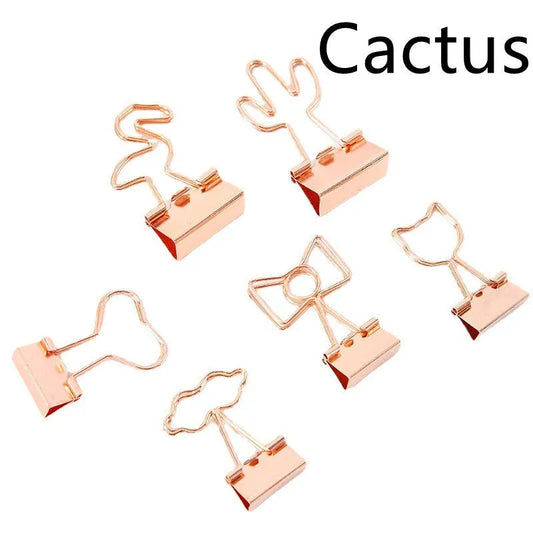 Golden decorative metal clip with 5.5cm length and 2.5cm tail in bow, cactus, cat, flamingo, or love design