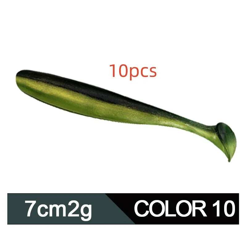 7cm soft worm fishing lure with two-tone T-tail in various colours for Mandarin fish and Topmouth Culter