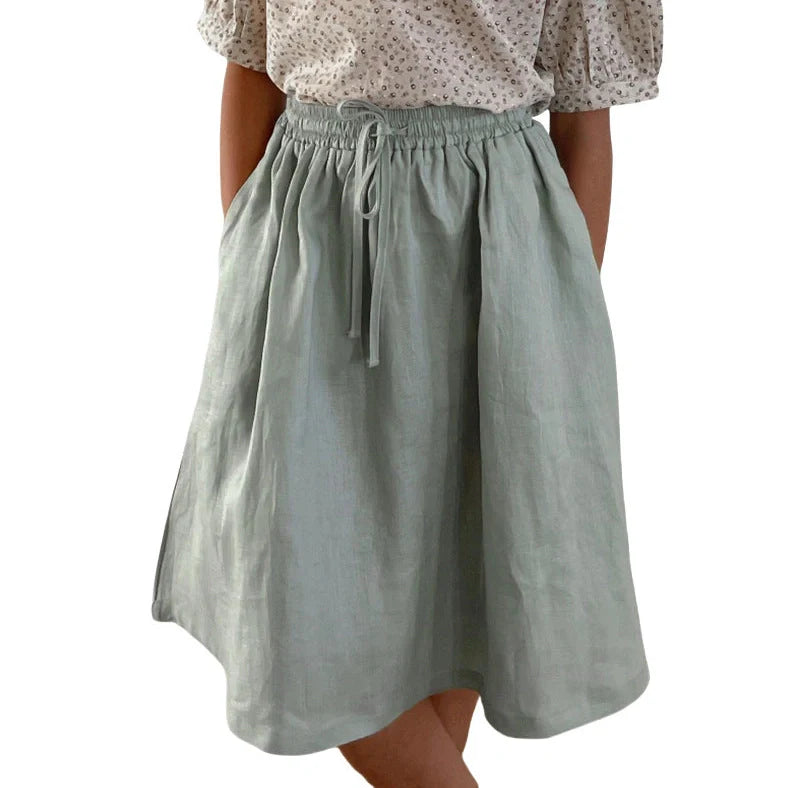 Mori girl style A-line skirt for children in khaki colour with lyocell fabric