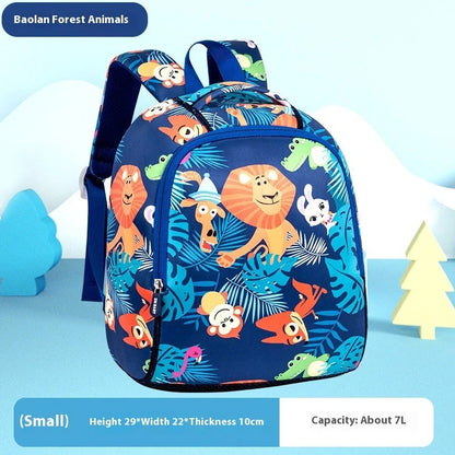 Children's schoolbag with air pillow belts showing forest animal pattern in royal blue colour