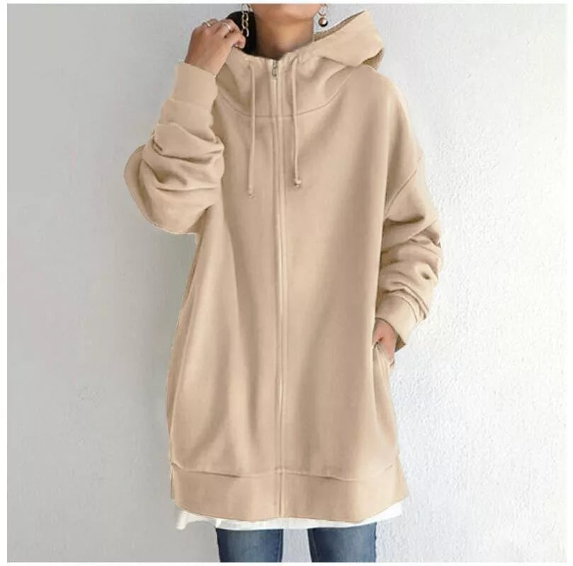 Women's fuzzy full-zip hoodie in various colors, perfect for cool weather comfort and style.