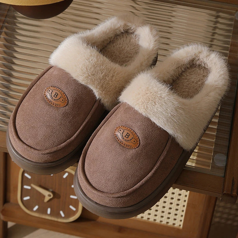 Cozy, plush winter slippers for men in various colors with non-slip rubber soles