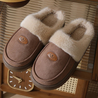 Cozy, plush winter slippers for men in various colors with non-slip rubber soles