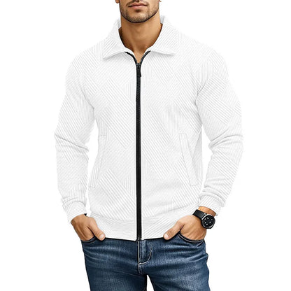 Men's casual waffle texture jacket with turn-down collar in solid colour
