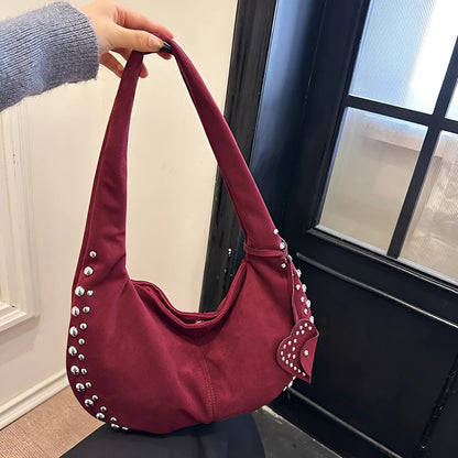 Women's soft plush underarm tote handbag in retro style without shoulder straps