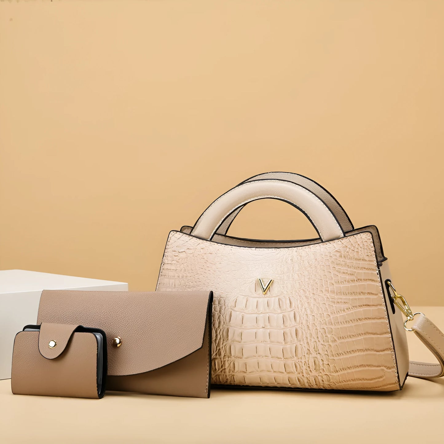 Women's square vertical crossbody handbag in crocodile pattern PU with single shoulder strap