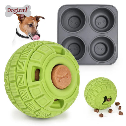 Green natural rubber ball pet toy for dogs and cats on a white background