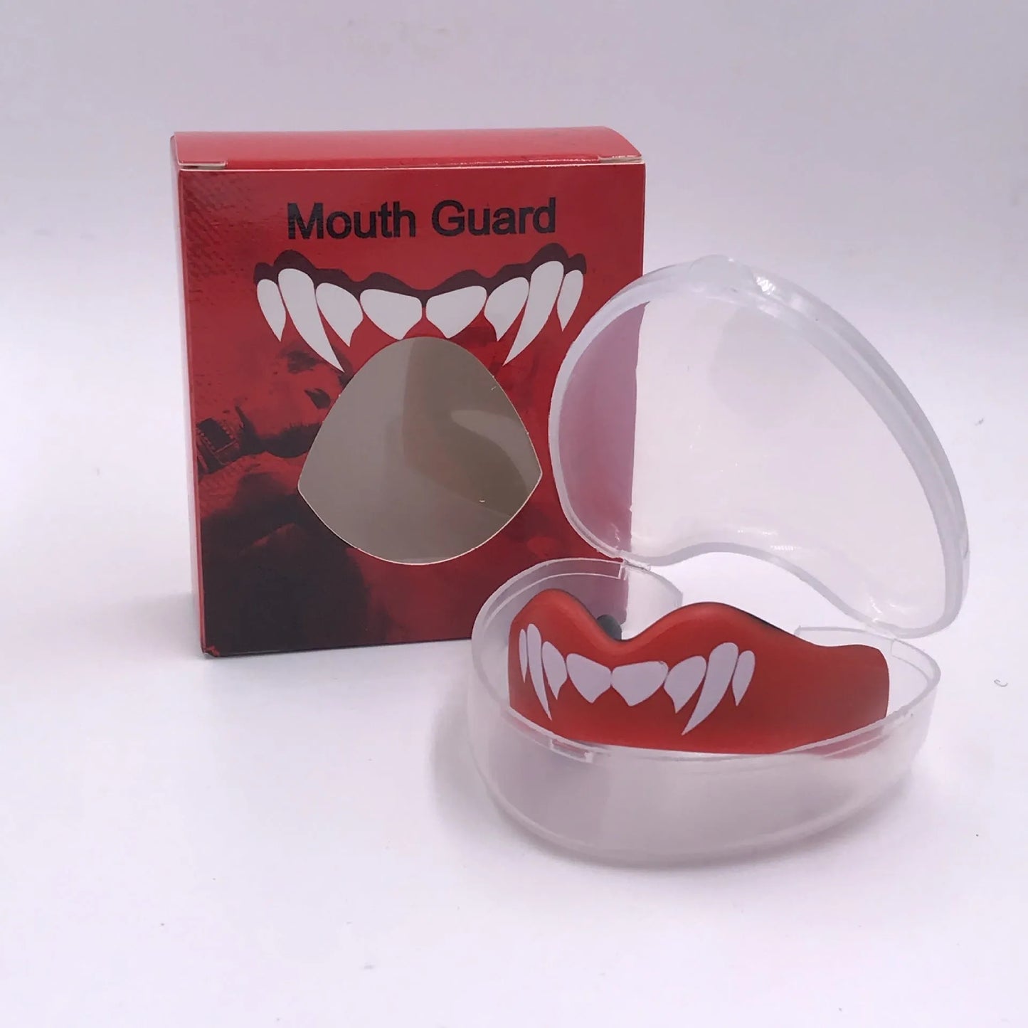 Custom mouldable boxing mouthguard with tooth socket design in black and white colour for adult combat sports.
