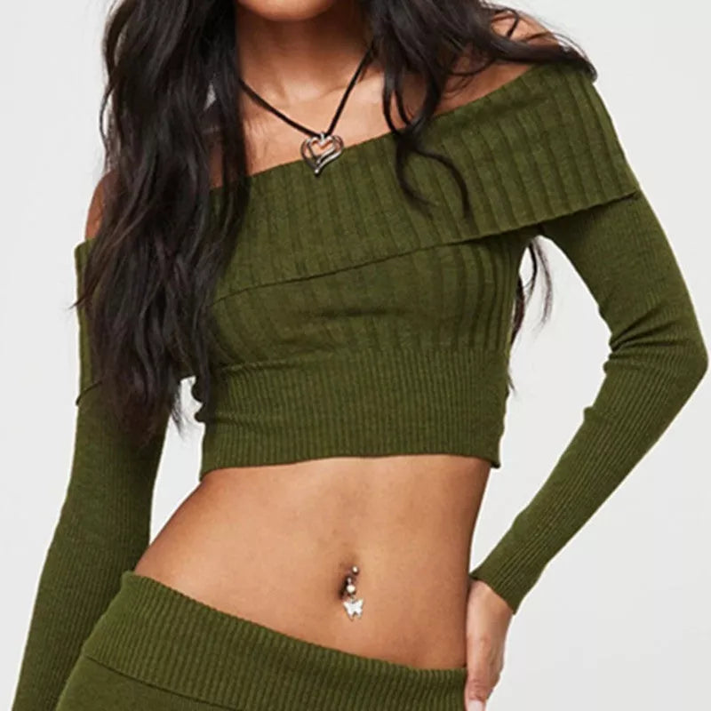 Women's off-shoulder knitted sweater in various colors