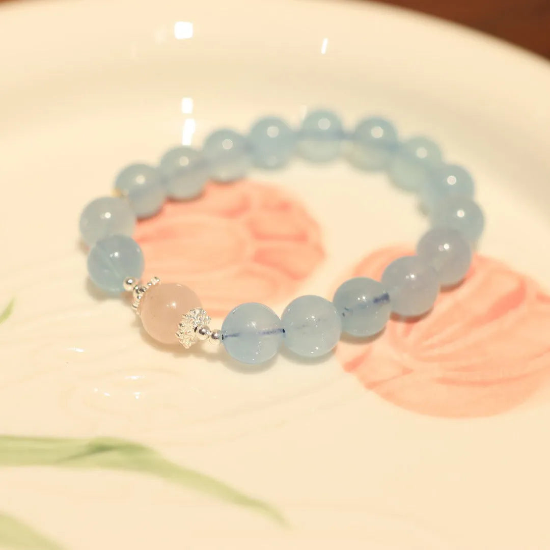 Chinese style aquamarine DIY bracelet with Fengjiu charm and fox motif for women