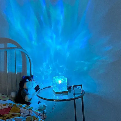Geometric crystal table lamp projecting water ripple light patterns with remote control