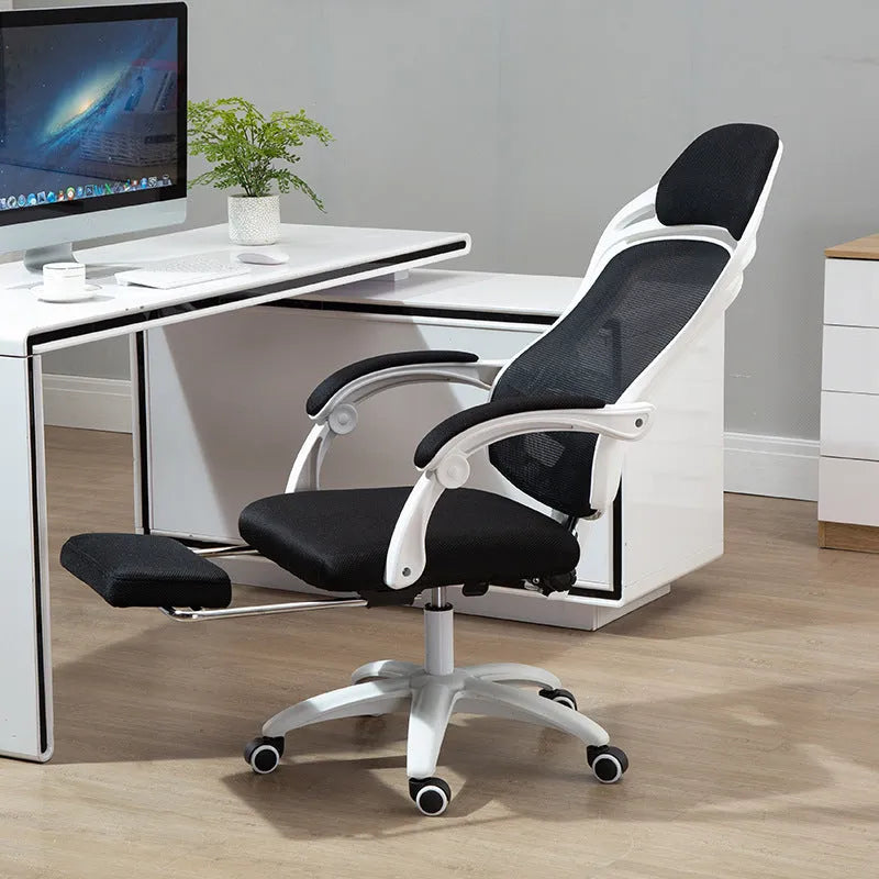 Ergonomic black computer gaming chair with reclining backrest and adjustable armrests
