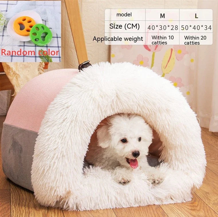 Cozy Canine Retreat: Portable Plush Pet Nest with Semi-Enclosed Design for Autumn and Winter