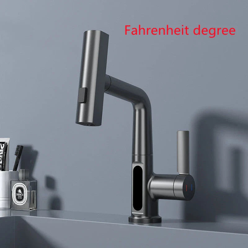 Smart Digital Display Pull-Out Faucet with 360-degree rotating spout, pull-out hose, and intuitive temperature display