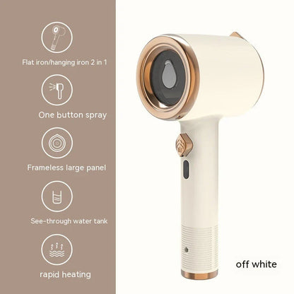 Compact handheld garment steamer with titanium-coated soleplate for quick, wrinkle-free clothing care