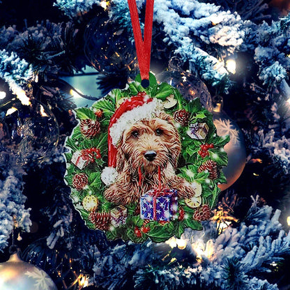 Hand-painted wooden Christmas ornament with geometric design and picture color