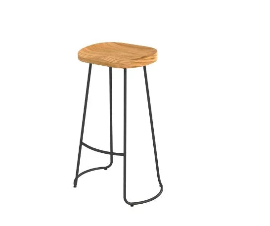 Wrought iron bar stool with solid wood seat, 42x42x75cm, US-style design
