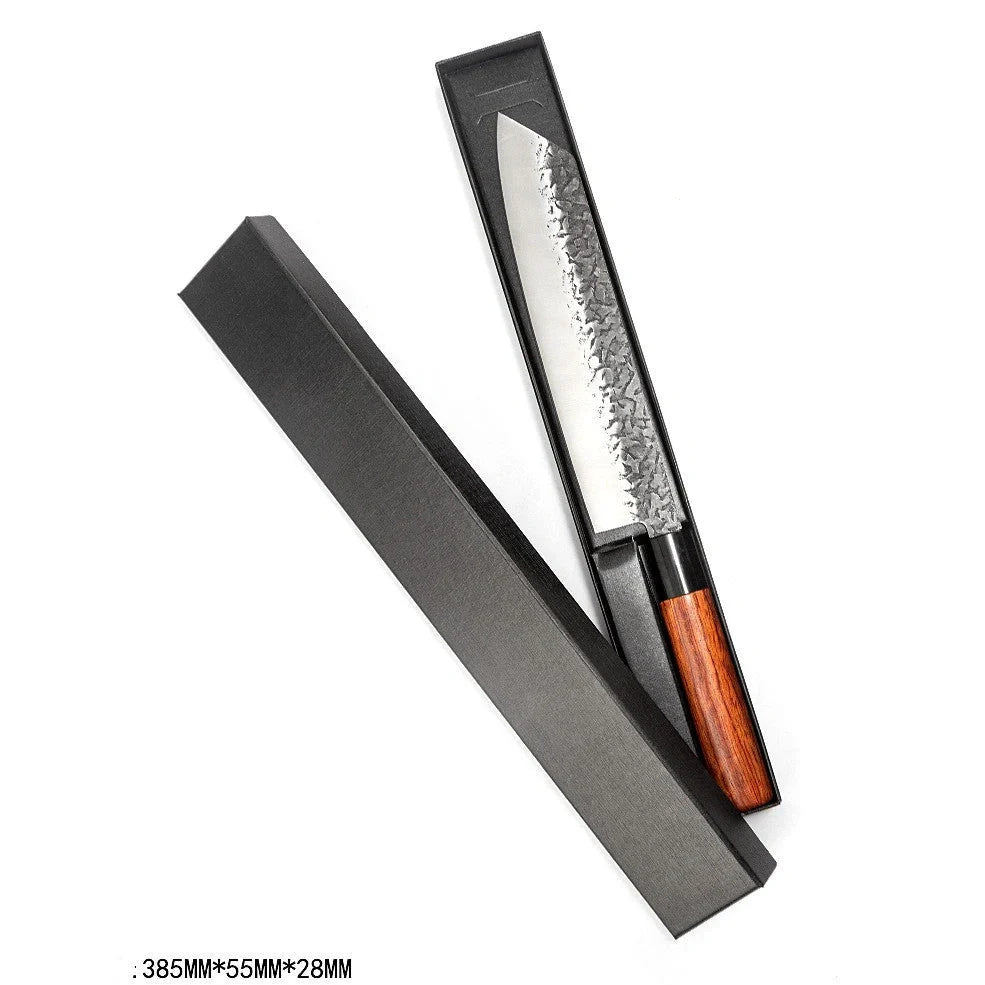 Handmade hammered forged Santoku knife with 18cm stainless steel blade and full tang handle