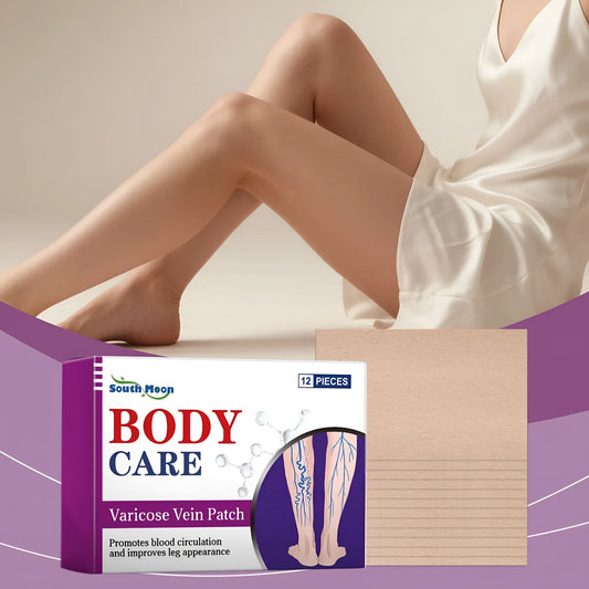 Pack of 12 leg care patches with plant ingredients for nourishing massage application.