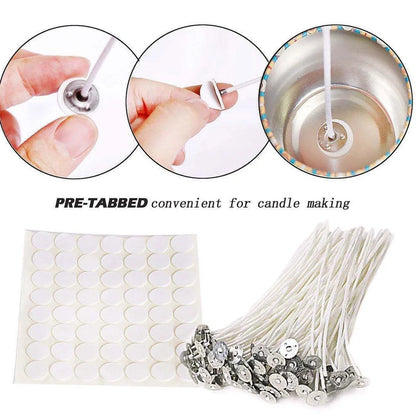 DIY candle making kit with metal pouring pot, beeswax blocks, and scented jars for Christmas candles