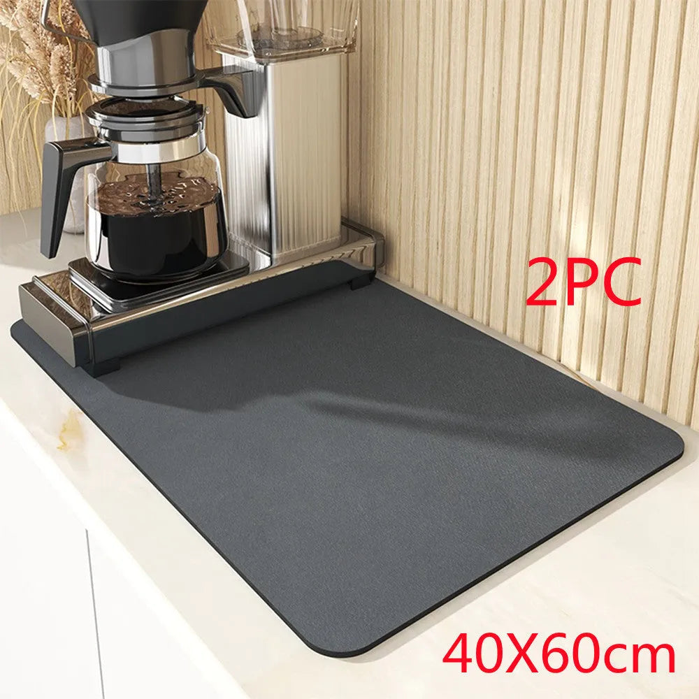 Black square kitchen drain pad with PU leather surface and rubber anti-slip backing