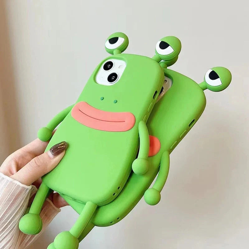 Cartoon Frog Silicone Shockproof iPhone Case in pink and green