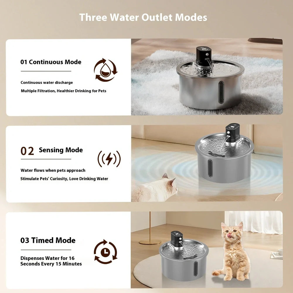Stainless steel cat water fountain with constant temperature base and filter system