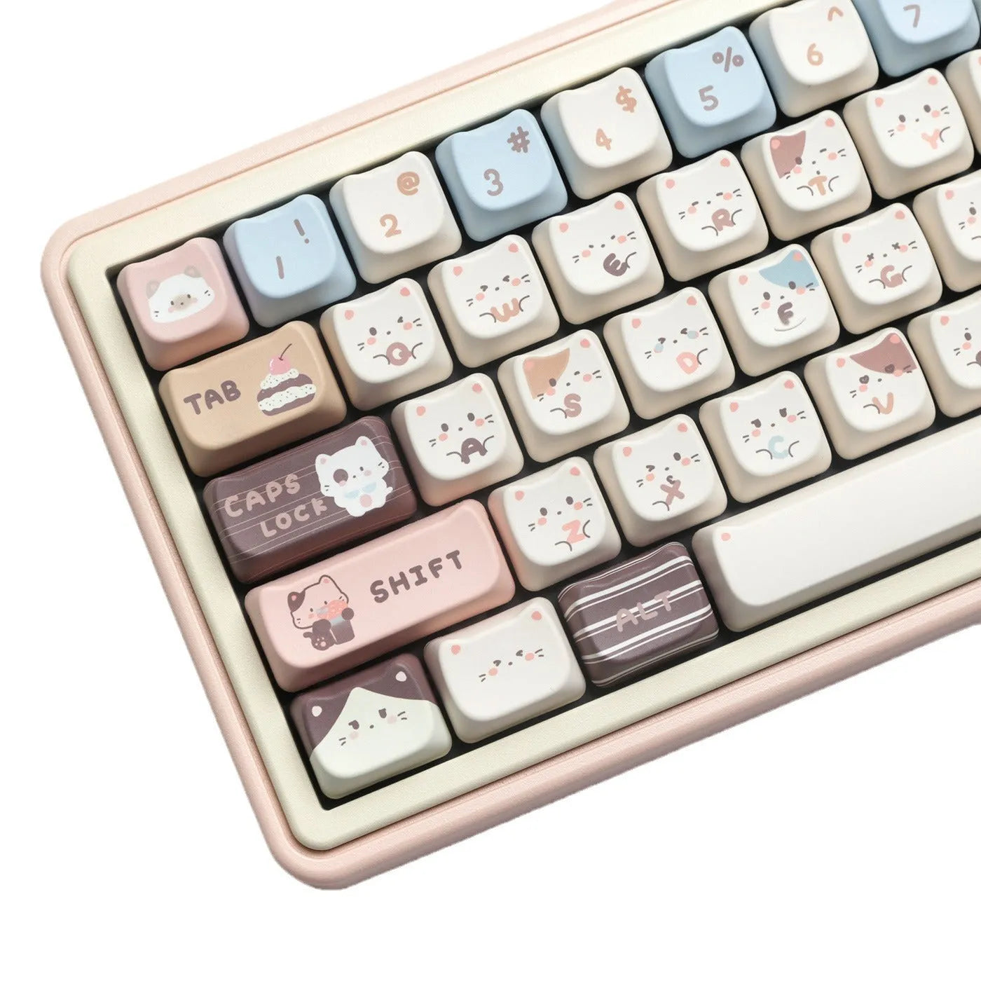 Sea Salt Cat PBT keycap set with sublimation printing showing 26 keys including 7u spacebar supplement