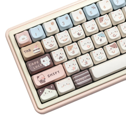 Sea Salt Cat PBT keycap set with sublimation printing showing 26 keys including 7u spacebar supplement