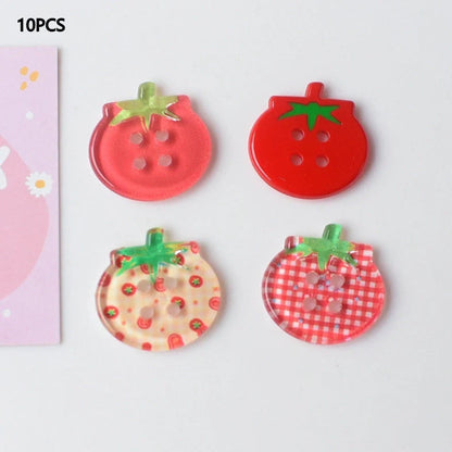 Tomato pattern buttons in five colours including cherry tomato printing and red plaid designs